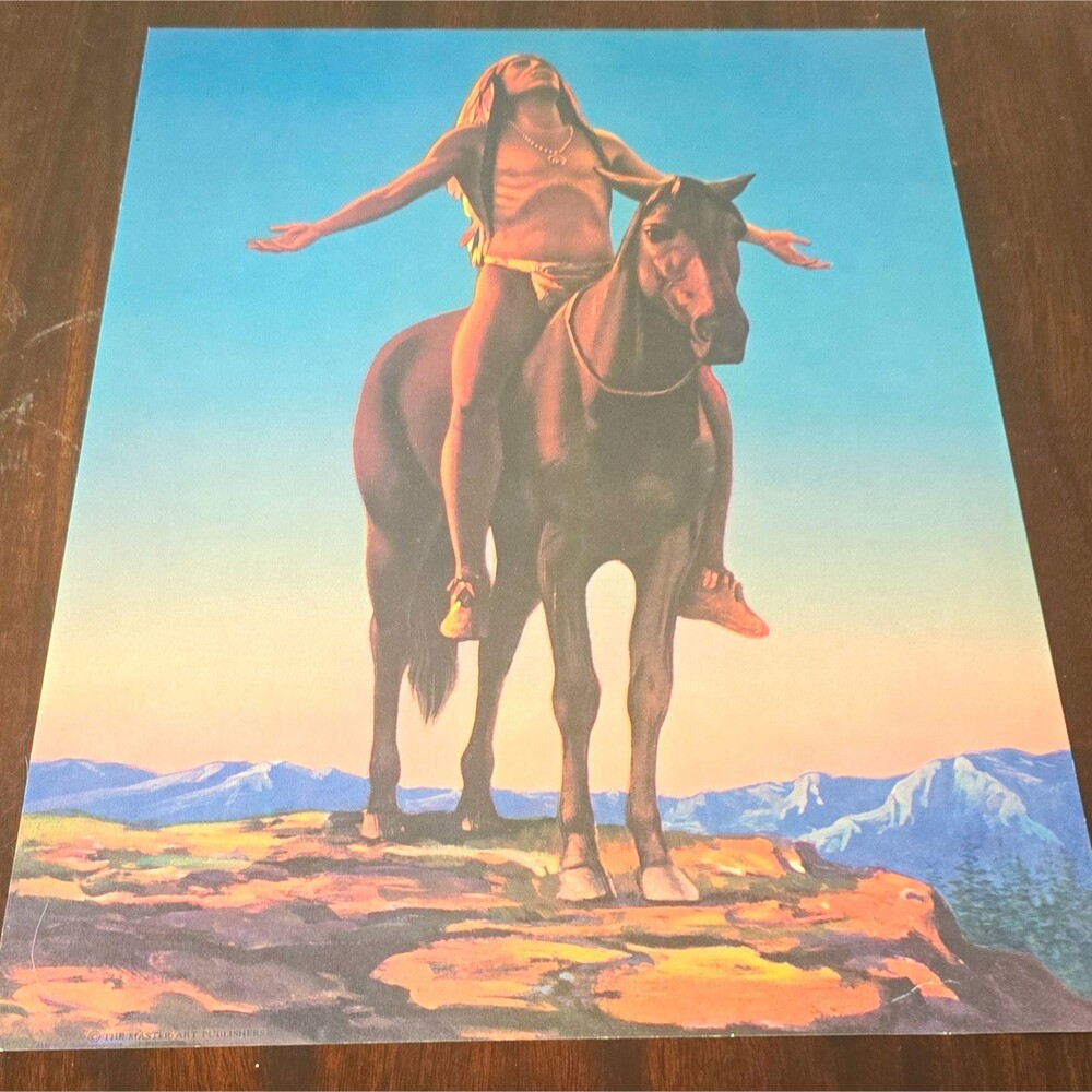 Antique 1920s Appeal to the Great Spirit Lithograph Print Master Art Publishers